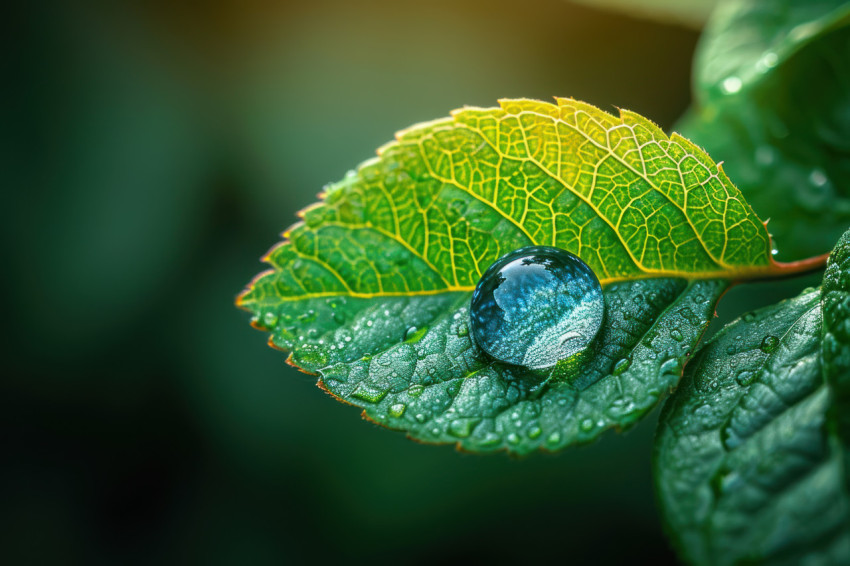 Clear water drop glistens on a vibrant green leaf capturing the beauty of nature delicate balance Clear water drop glistens on a vibrant green leaf capturing the beauty of nature delicate balance