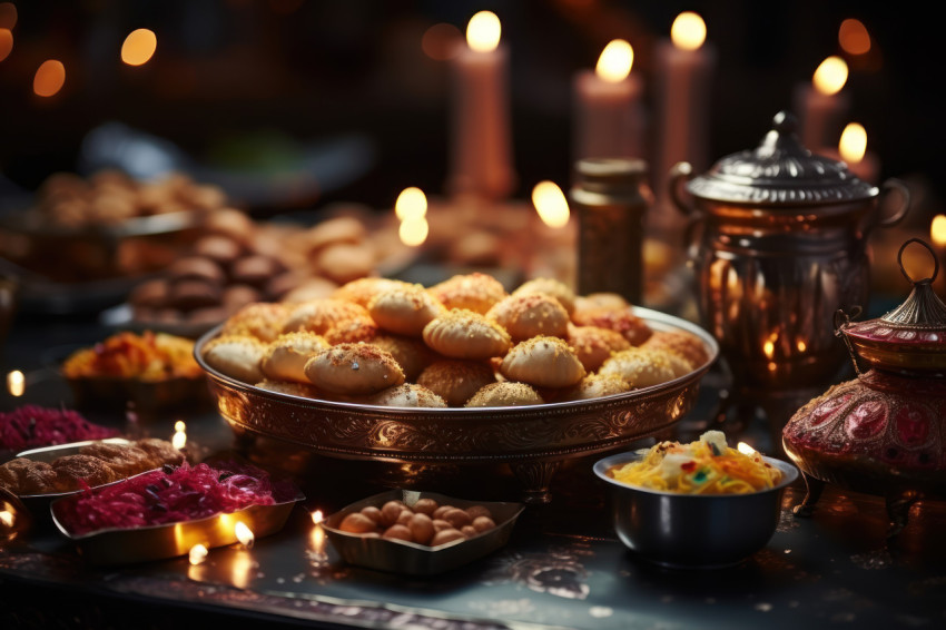 Diya celebration with diverse indian sweets from various regions Diya celebration with diverse indian sweets from various regions