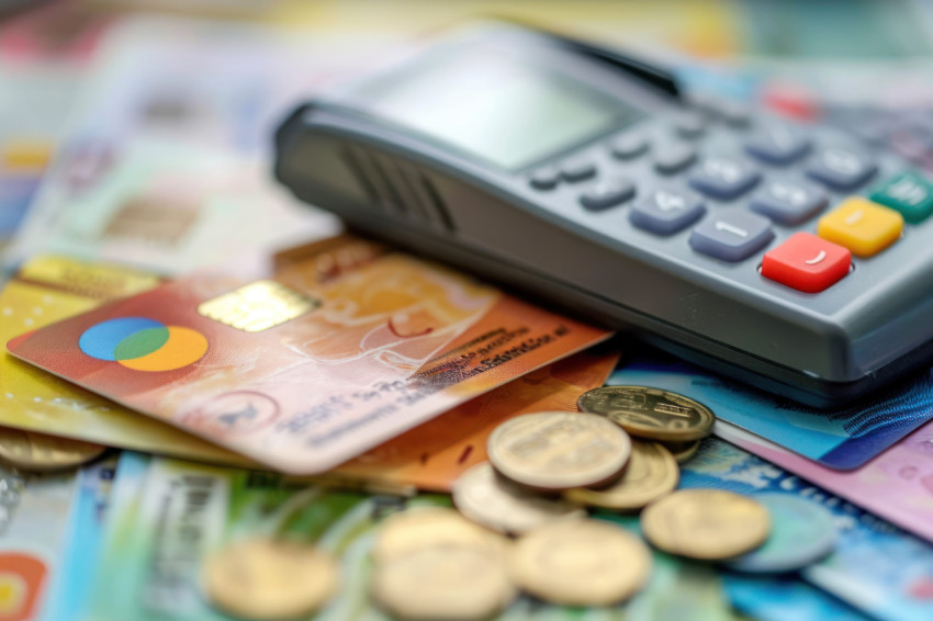 Various payment methods including credit cards cashand mobile payments displayed together Various payment methods including credit cards cashand mobile payments displayed together