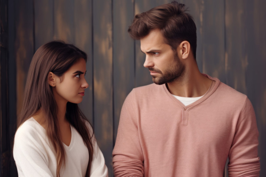 Apologetic man seeks forgiveness from upset woman admitting mistakes and expressing regret after a quarrel Apologetic man seeks forgiveness from upset woman admitting mistakes and expressing regret after a quarrel