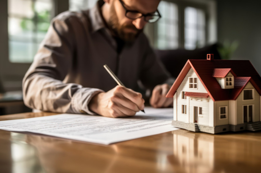 A man signs a contract to purchase his new home A man signs a contract to purchase his new home