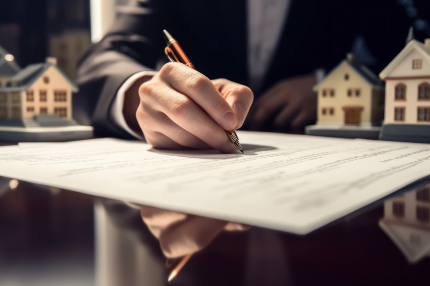 Person signing legal home loan paperwork for a new house ensuring a secure future Person signing legal home loan paperwork for a new house ensuring a secure future