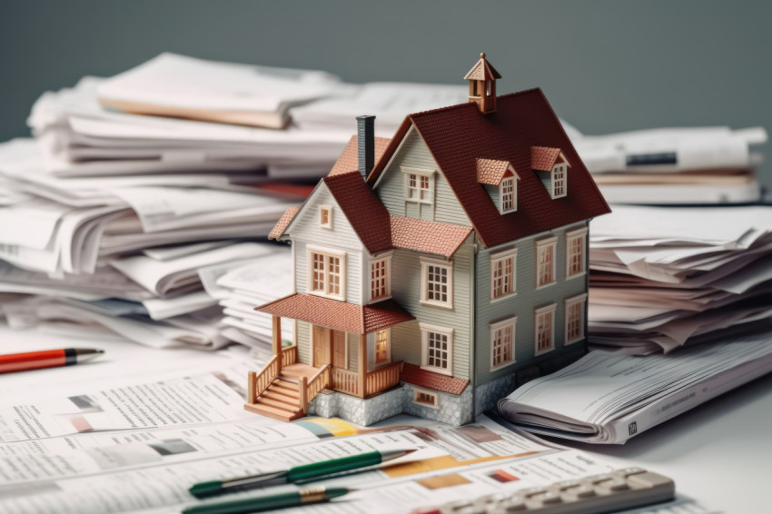 Real estate mortgage loans and paperwork on a desk with a pen emphasizing the process of securing a property investment through documentation Real estate mortgage loans and paperwork on a desk with a pen emphasizing the process of securing a property investment through documentation