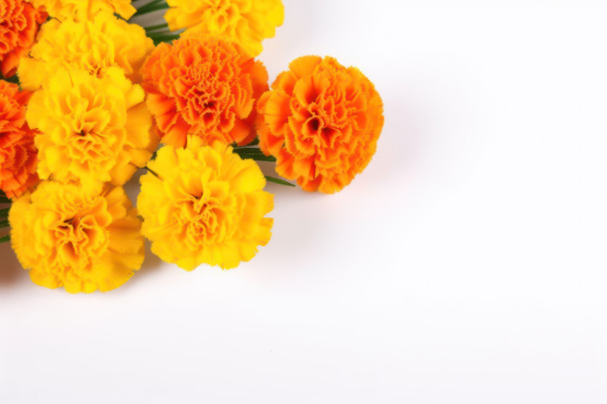 Vibrant orange and yellow marigold flowers beautifully isolated on a white background Vibrant orange and yellow marigold flowers beautifully isolated on a white background