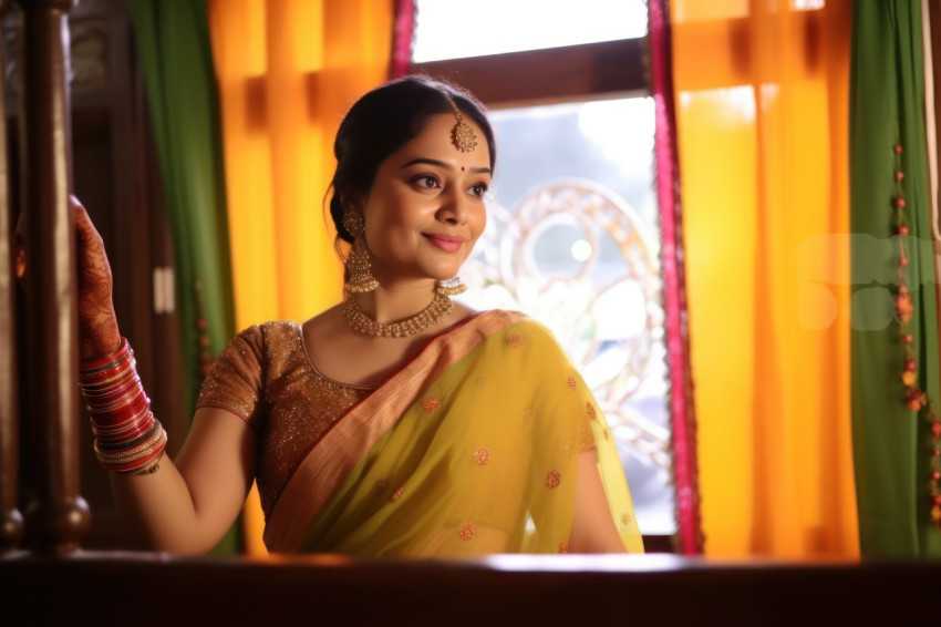 A beautiful indian marathi woman relaxes on a sofa in a maharashtra palace A beautiful indian marathi woman relaxes on a sofa in a maharashtra palace