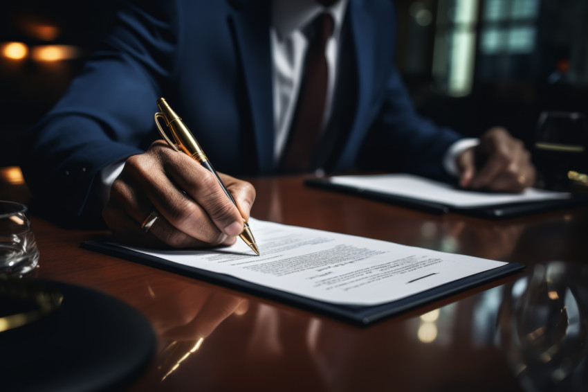 Someone finalizing a real estate contract by signing the necessary paperwork Someone finalizing a real estate contract by signing the necessary paperwork
