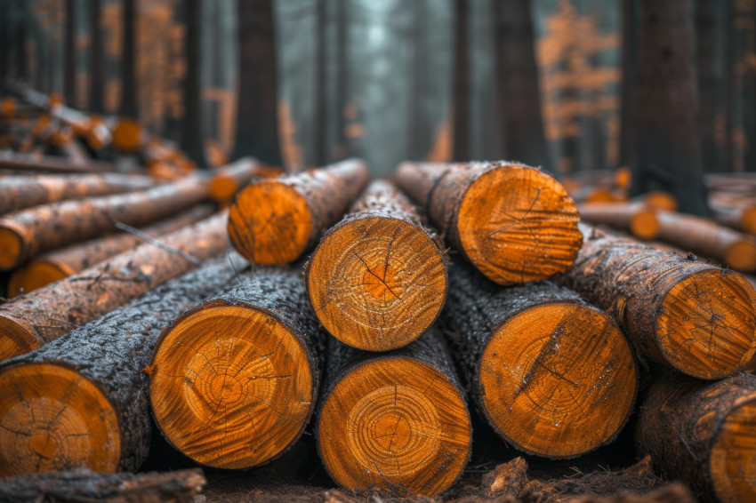 Chopped logs scattered in the forest a scene of nature raw beauty with wood pieces arranged on the ground Chopped logs scattered in the forest a scene of nature raw beauty with wood pieces arranged on the ground