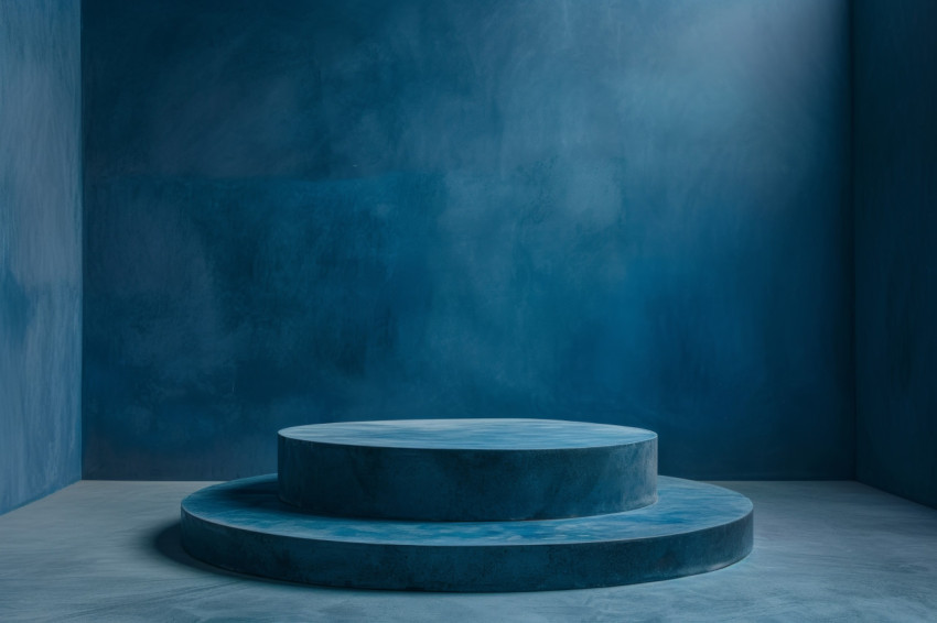 Round blue platform standing on a rimless Round blue platform standing on a rimless