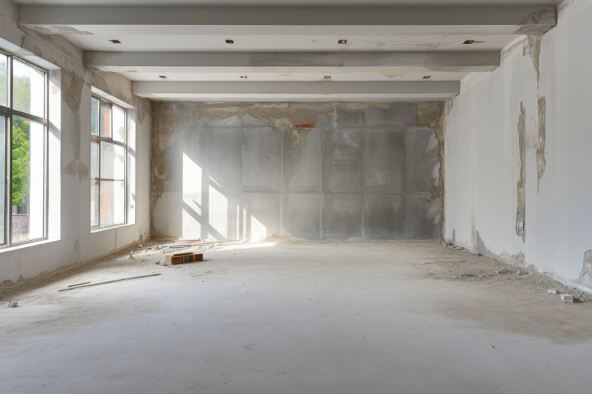 Explore the possibilities of an empty room in a newly constructed building Explore the possibilities of an empty room in a newly constructed building, decluttered interiors photo