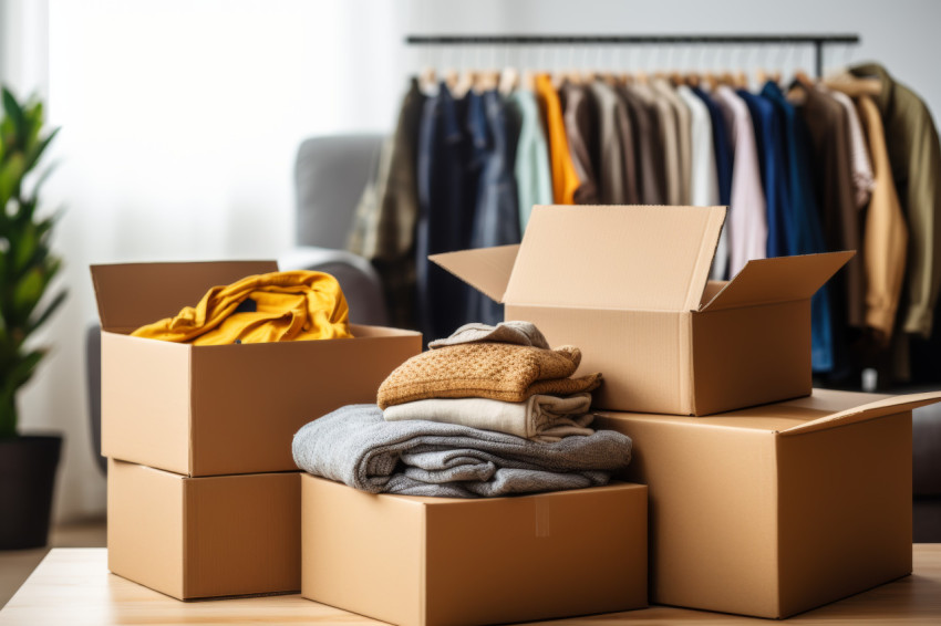 Neatly organized boxes hold clothes in a house Neatly organized boxes hold clothes in a house