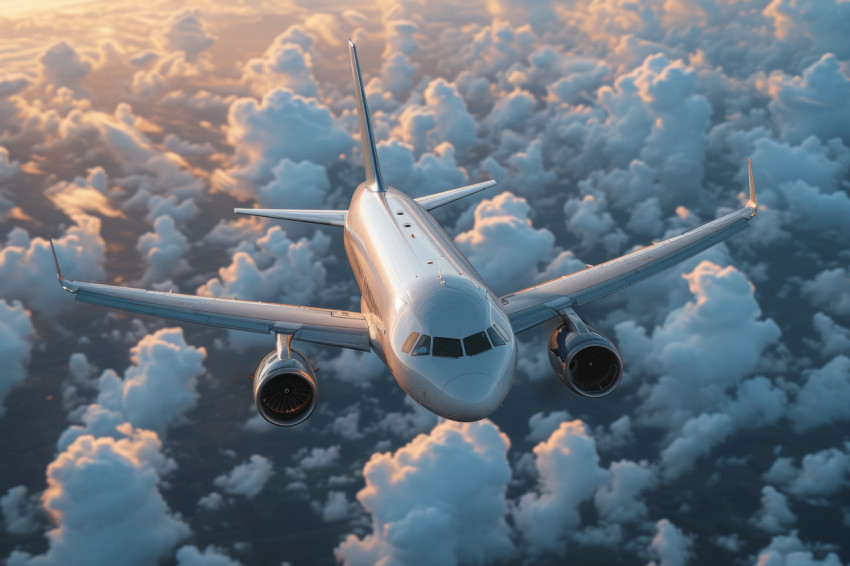 Commercial airplane soars above clouds in the sky a breathtaking view of travel and adventure Commercial airplane soars above clouds in the sky a breathtaking view of travel and adventure