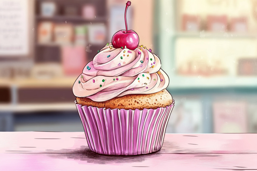 Cupcake with swirled frosting and sprinkles Cupcake with swirled frosting and sprinkles