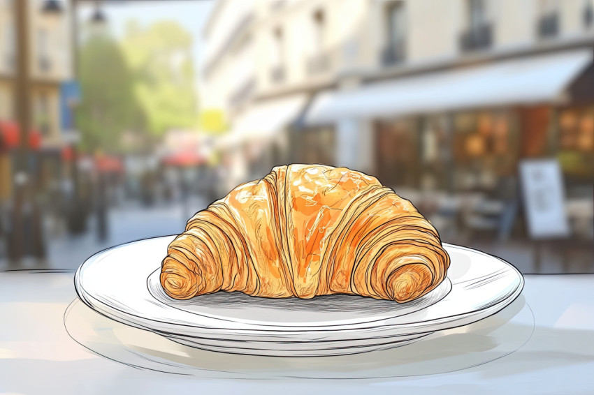 Flaky golden croissant with butter layers Flaky golden croissant with butter layers
