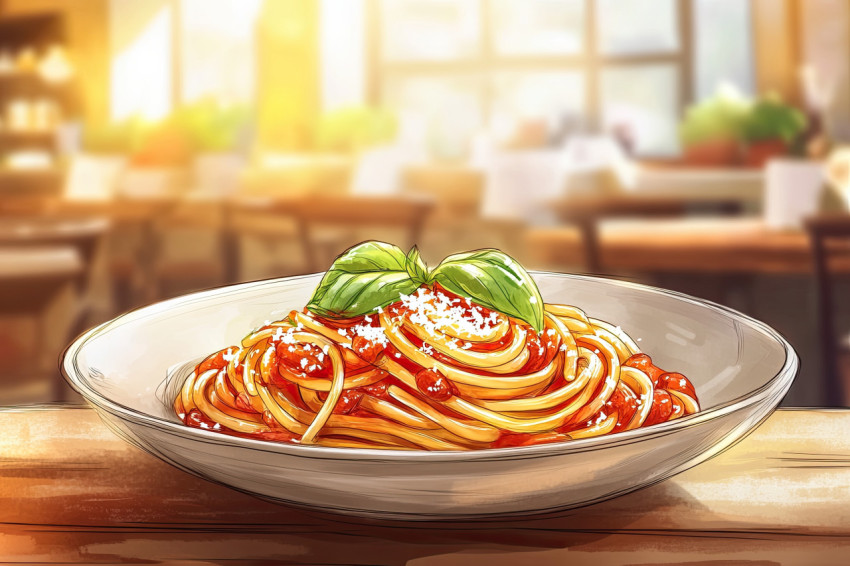 Cartoonish pasta dish with creamy sauce Cartoonish pasta dish with creamy sauce