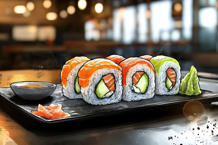 Sushi platter with fresh salmon Sushi platter with fresh salmon