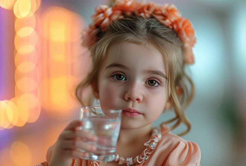 Young girl with holding a glass of water Young girl with holding a glass of water