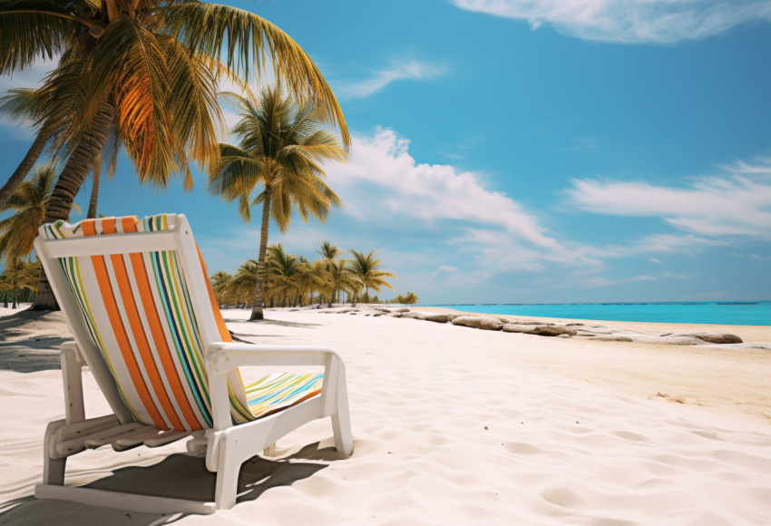 A white sandy tropical beach near palms and palm trees has lounge chairs, beaches stock images for travel websites Get unlimited access to a library of free ai prompts and ai images to help you generate creative ideas.