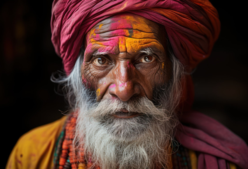Vibrant rajasthan man in colorful turban for holi Vibrant rajasthan man in colorful turban for holi