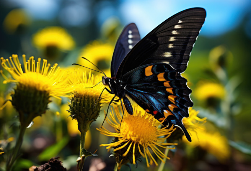 Beautiful butterfly resting gracefully on a yellow flower Beautiful butterfly resting gracefully on a yellow flower
