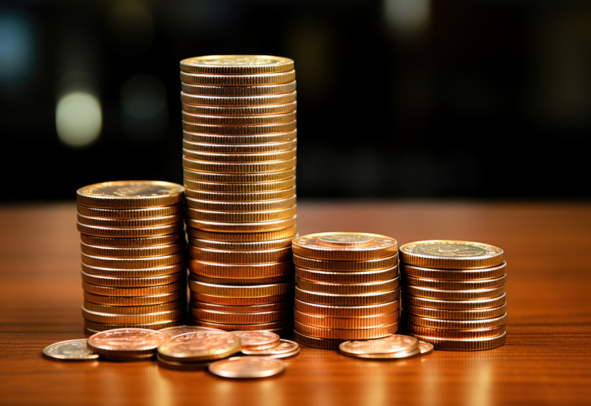A tall stack of euro coins symbolizing prosperity and financial abundance in a visually impactful arrangement A tall stack of euro coins symbolizing prosperity and financial abundance in a visually impactful arrangement