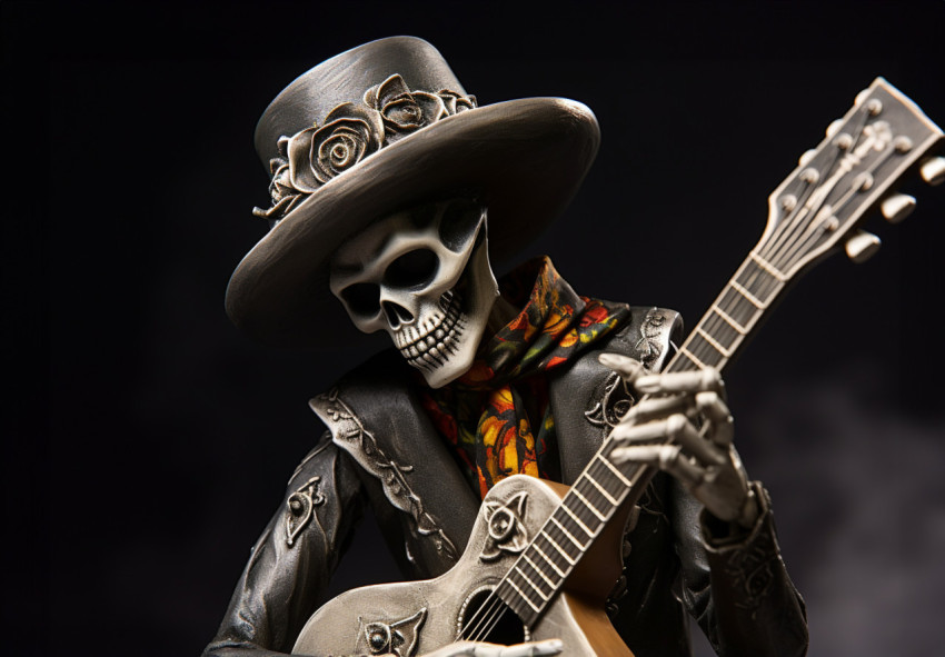 Skeleton playing guitar in sombrero and hat Skeleton playing guitar in sombrero and hat