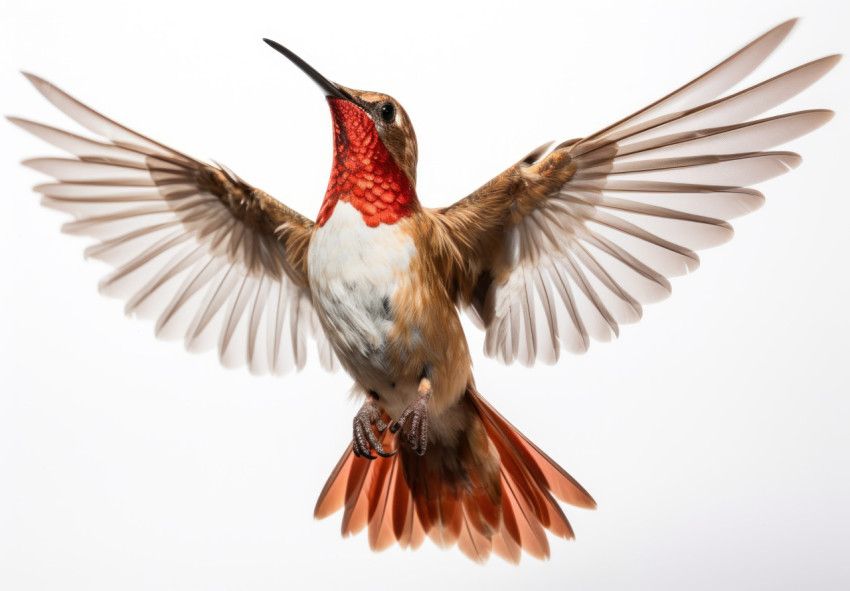 Graceful hummingbird in flight against a white background Graceful hummingbird in flight against a white background