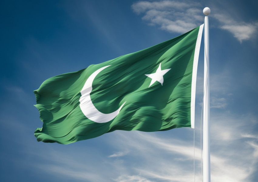 Pakistan flag displayed against a blue sky Pakistan flag displayed against a blue sky, pakistan independence day photos