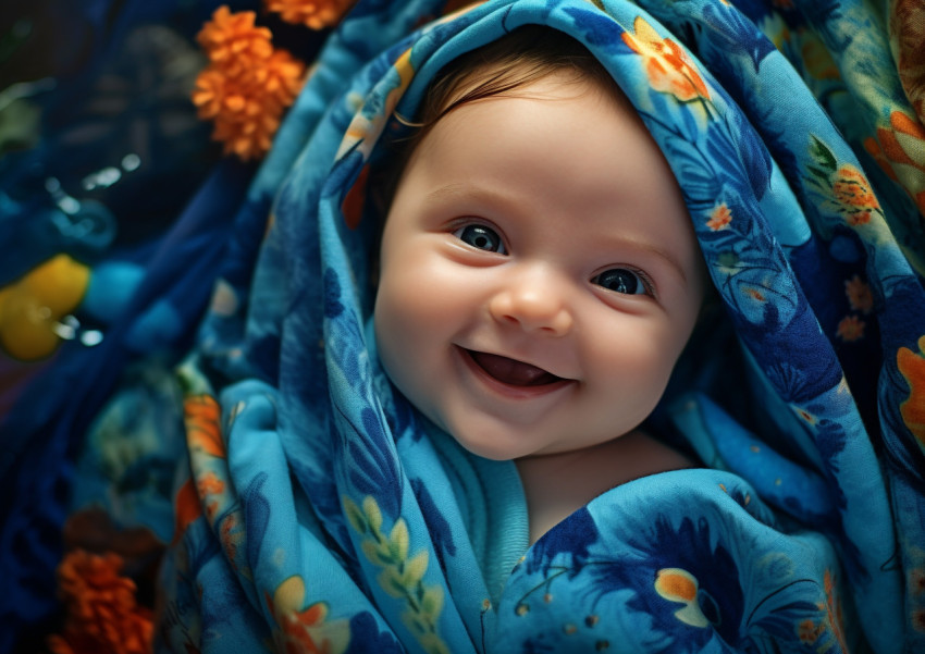newborn baby in blue towel wrapping newborn baby in blue towel wrapping