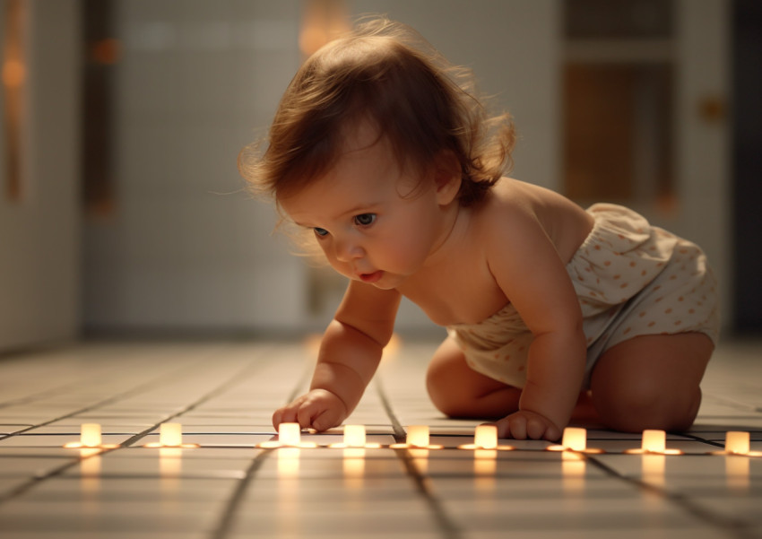 Baby Girl Crawling on Tile Floor Baby Girl Crawling on Tile Floor