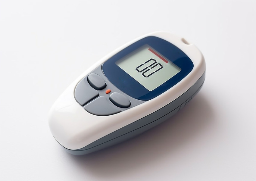 Checking blood sugar with a glucose monitor Checking blood sugar with a glucose monitor, diabetes concept