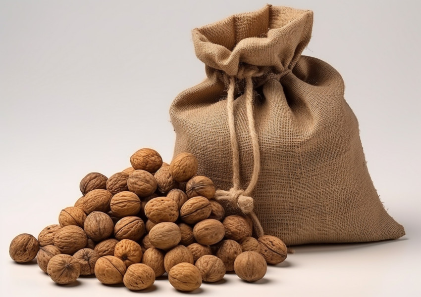 Walnuts in a bag with holes and nuts Walnuts in a bag with holes and nuts, walnuts image
