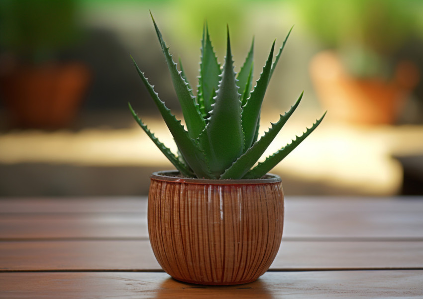 Potted aloe vera on a wooden surface Potted aloe vera on a wooden surface, alovera leaf image