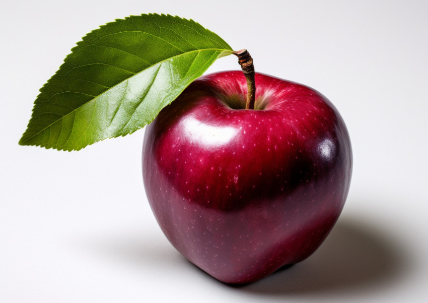 A red apple with green leaves on a white background A red apple with green leaves on a white background, apple fruit image hd