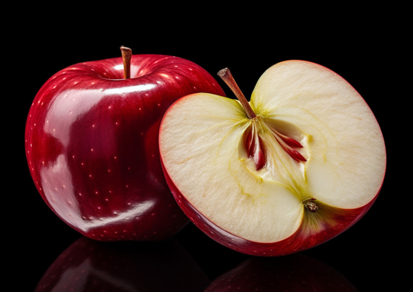 Fresh red apple cut in half Fresh red apple cut in half, apple fruit image hd