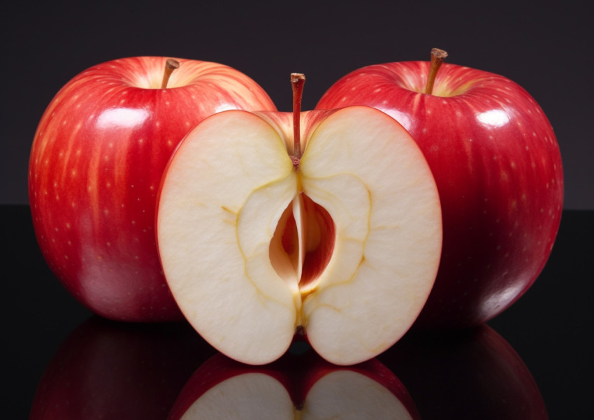 Four pieces of ripe red apple Four pieces of ripe red apple, apple fruit image hd