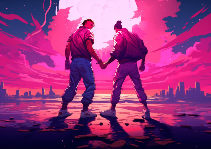 A scene of two street fighter fighters A scene of two street fighter fighters, pixel style art