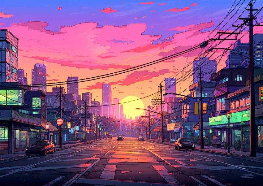 pixel art street scene wallpaper