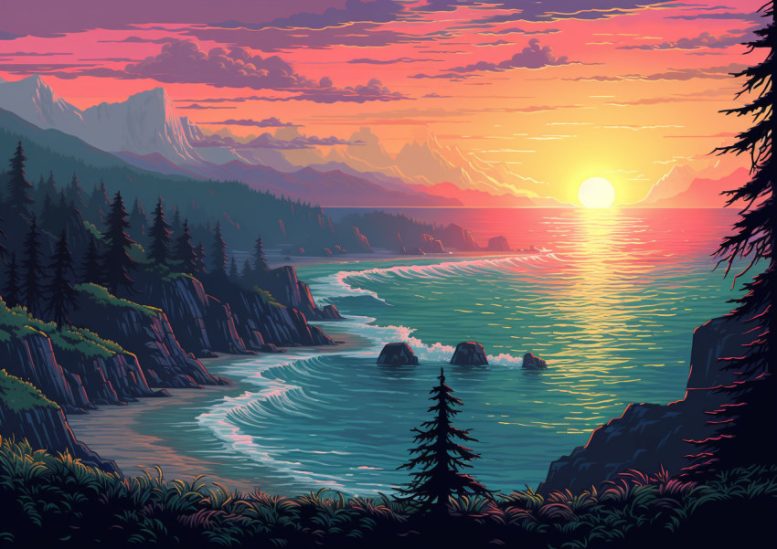 Pixel art artwork at sunset Pixel art artwork at sunset, pixel style art