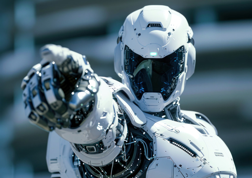 A white robotic figure points with its finger A white robotic figure points with its finger