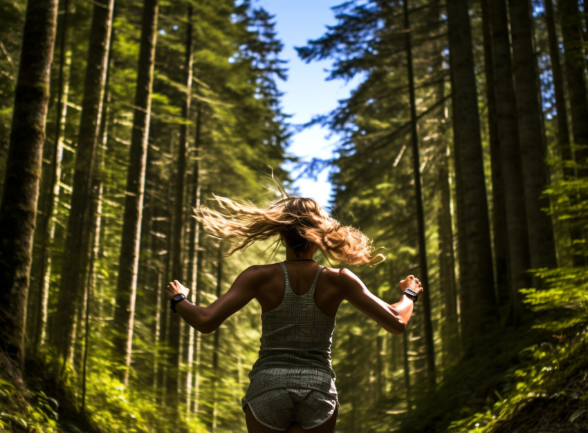 Runners spirit soars as she passes through forest Runners spirit soars as she passes through forest, mental health