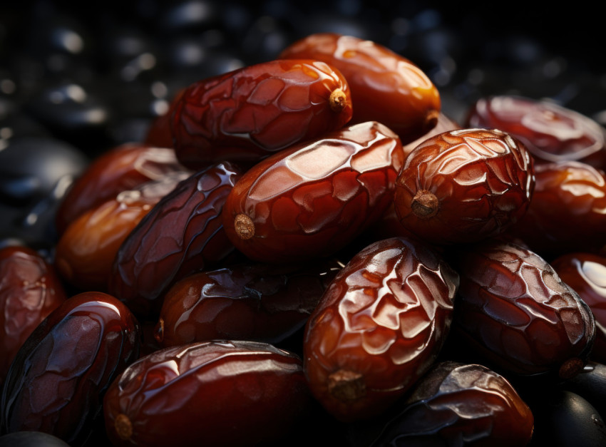 A sinister and dramatic portrayal of dried dates up close A sinister and dramatic portrayal of dried dates up close