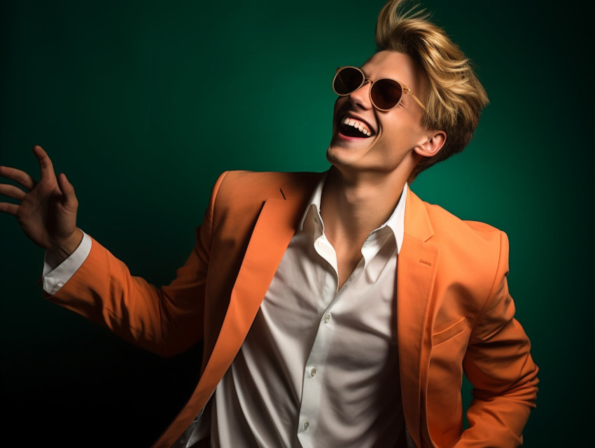 An attractive young man in an orange jacket and white jumpsuit i Get unlimited access to a library of free ai prompts and ai images to help you generate creative ideas.