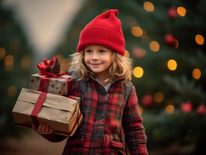 Young child carrying christmas gifts around, festivals, cultural Get unlimited access to a library of free ai prompts and ai images to help you generate creative ideas.