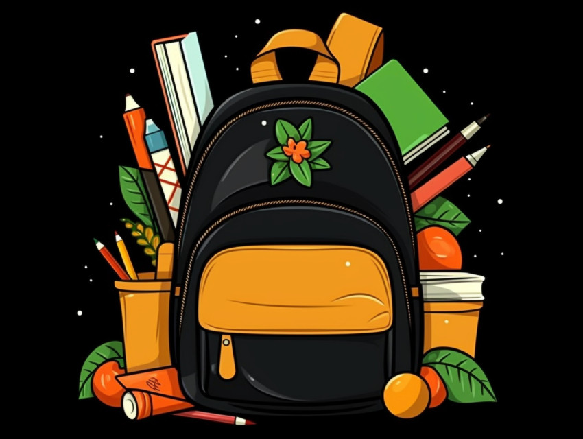 A backpack and school supplies are on a black background, digital illustration, character illustration Get unlimited access to a library of free ai prompts and ai images to help you generate creative ideas.