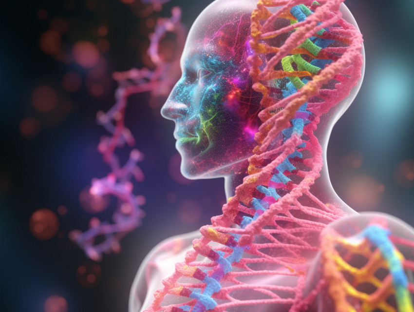 Bright dna with a human figure, health and medical stock image Get unlimited access to a library of free ai prompts and ai images to help you generate creative ideas.