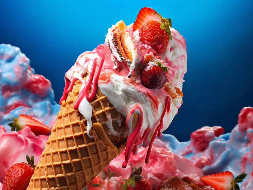 Cornet ice cream with a strawberry scoop on a colorful surface, free ai prompts for ice cream scoop Get unlimited access to a library of free ai prompts and ai images to help you generate creative ideas.