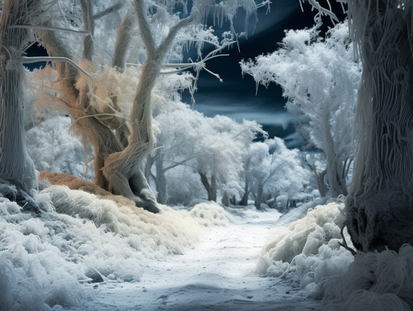A wide-angle shot of a forest in infrared A wide-angle shot of a forest in infrared