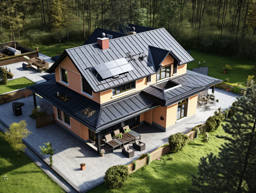 Aerial view of a house with a drone