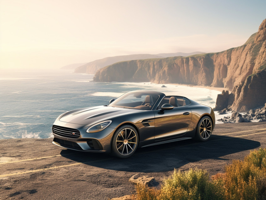 Car on Cliffside Overlooking Sea Car on Cliffside Overlooking Sea