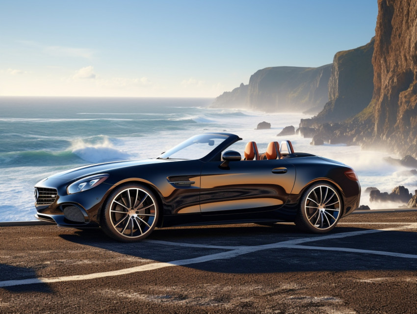 Car Parked on Cliff Overlooking Ocean Car Parked on Cliff Overlooking Ocean